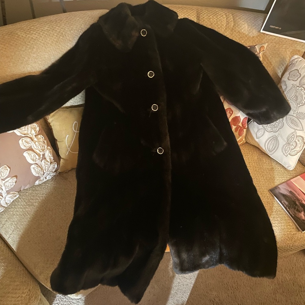 Mincara Russell Taylor Fur Faux Coat Brown women's Silk Lined ‎ sz L - Picture 6 of 8